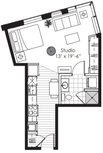 Floor plan for studio, 1 bath, 468 sqft